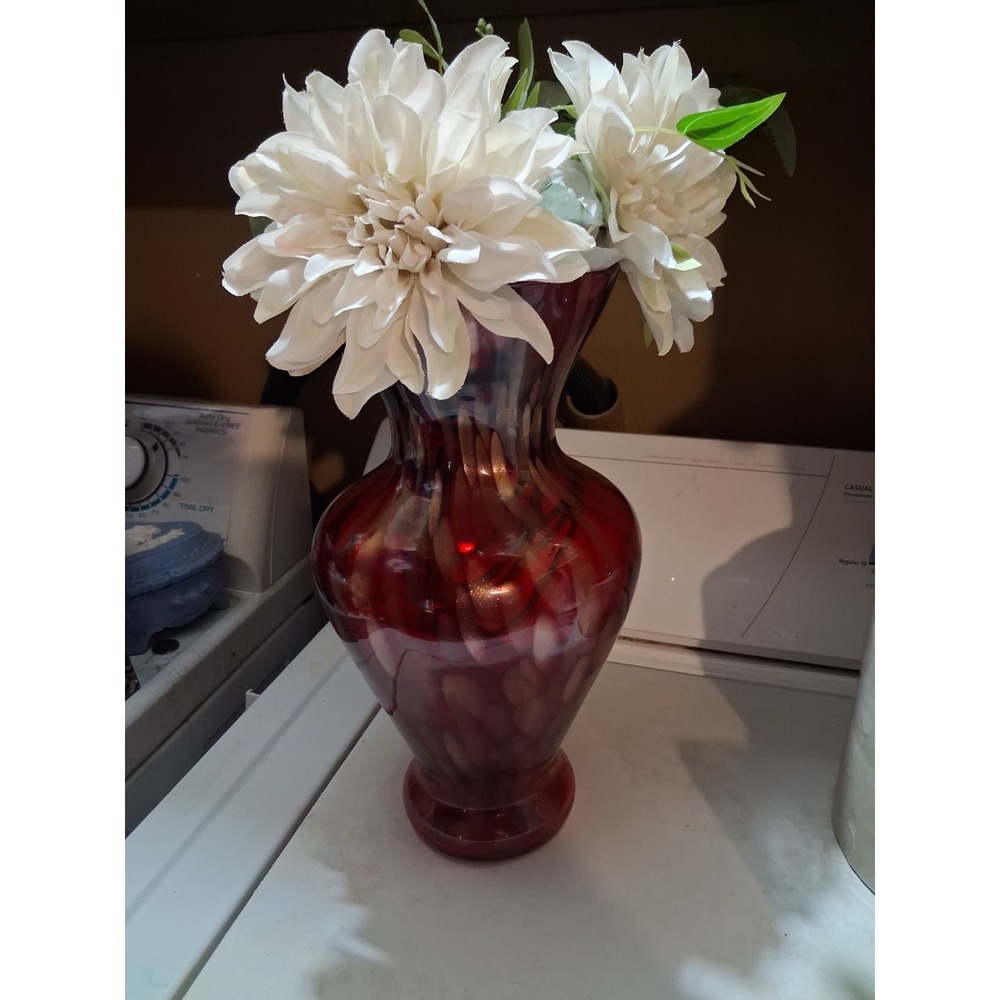 VTG MURANO GLASS VASE RED GOLD SPARKLE AVVENTURINE MADE IN ITALY VTG LABEL 14.5"